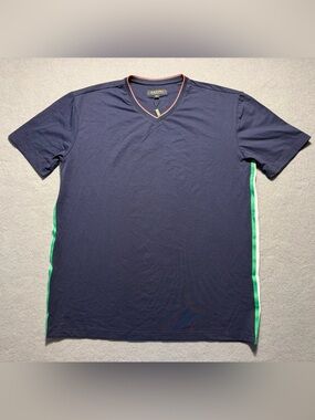 Pavini Men’s XXL Navy Blue V-Neck T-Shirt Italian Flag Stripe Trim NWT Casual